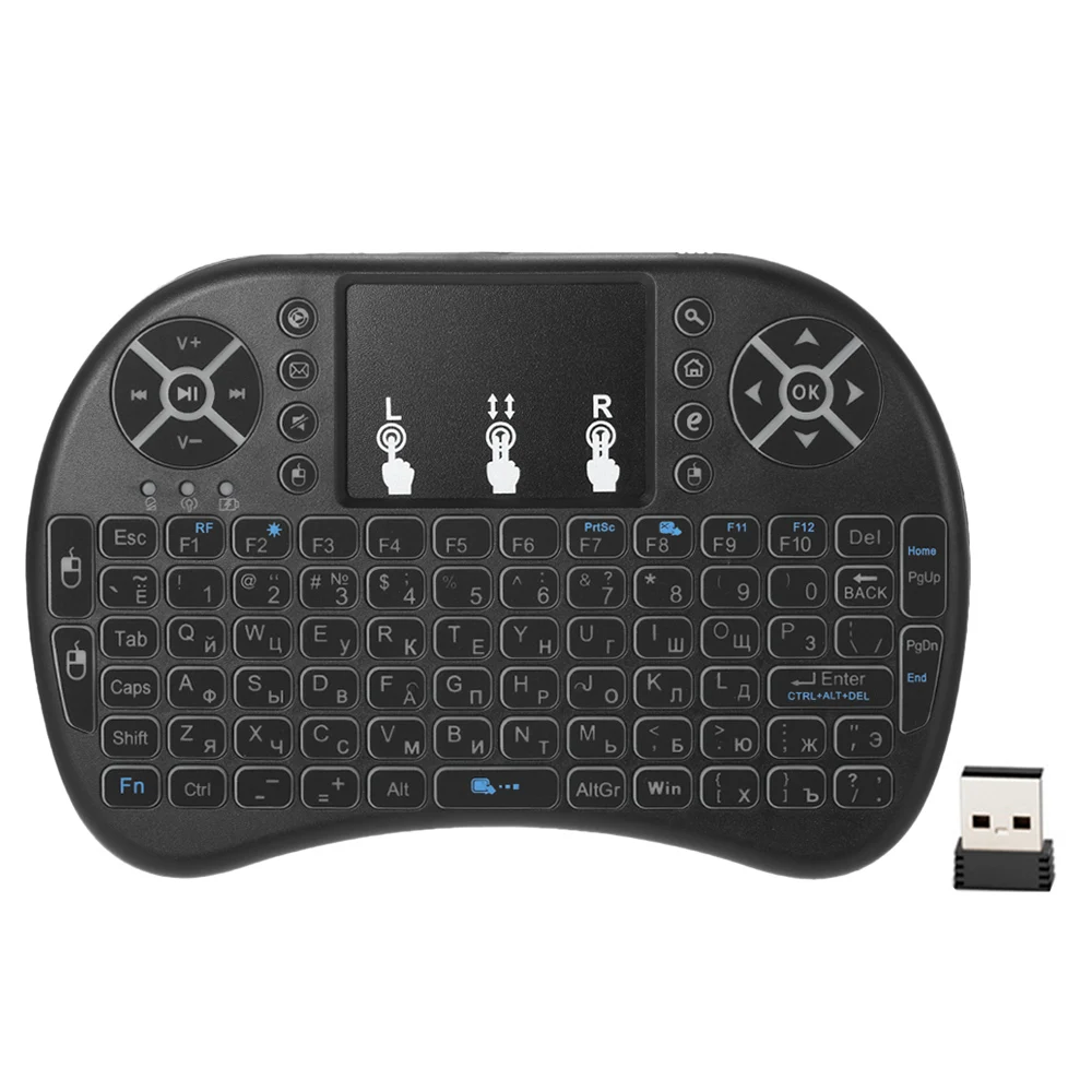 

Russian Verson Backlit 2.4GHz Wireless Keyboard Touchpad Mouse Handheld Remote Control Backlight for Android TV BOX PC Notebook