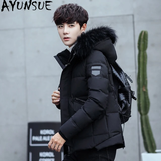 AYUNSUE Duck Down Jacket Men Short Winter Coat for Men Korean Black ...