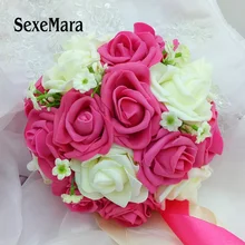 Цвет на заказ синий белый свадебный букет ручной работы искусственный цветок «Роза» buque casamento свадебные искусственные цветы украшения