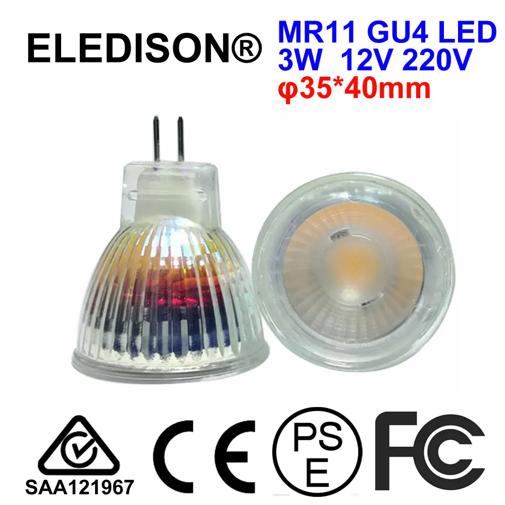 

3W COB LED GU4 Light Bulb MR11 12V AC DC 250LM 35mm Diameter Mini Cabinet Night Under Ground Light to Replace 20W Halogen Bulbs