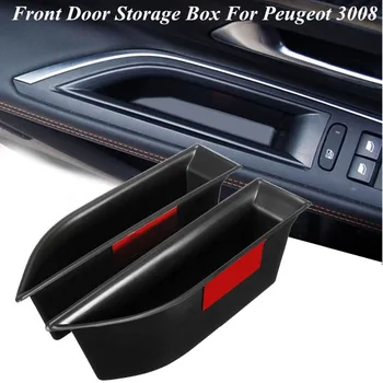

2X Car Tidying Interior Front Side Door Storage Box Holder Organizer ABS For Peugeot 3008 GT 2016 2017