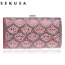 SEKUSA женские вечерние сумки-мессенджеры с одной стороны, украшенные бисером, металлические клатчи на каждый день, сумочка на плечо с цепочкой, маленькие клатчи на день, вечерняя сумочка