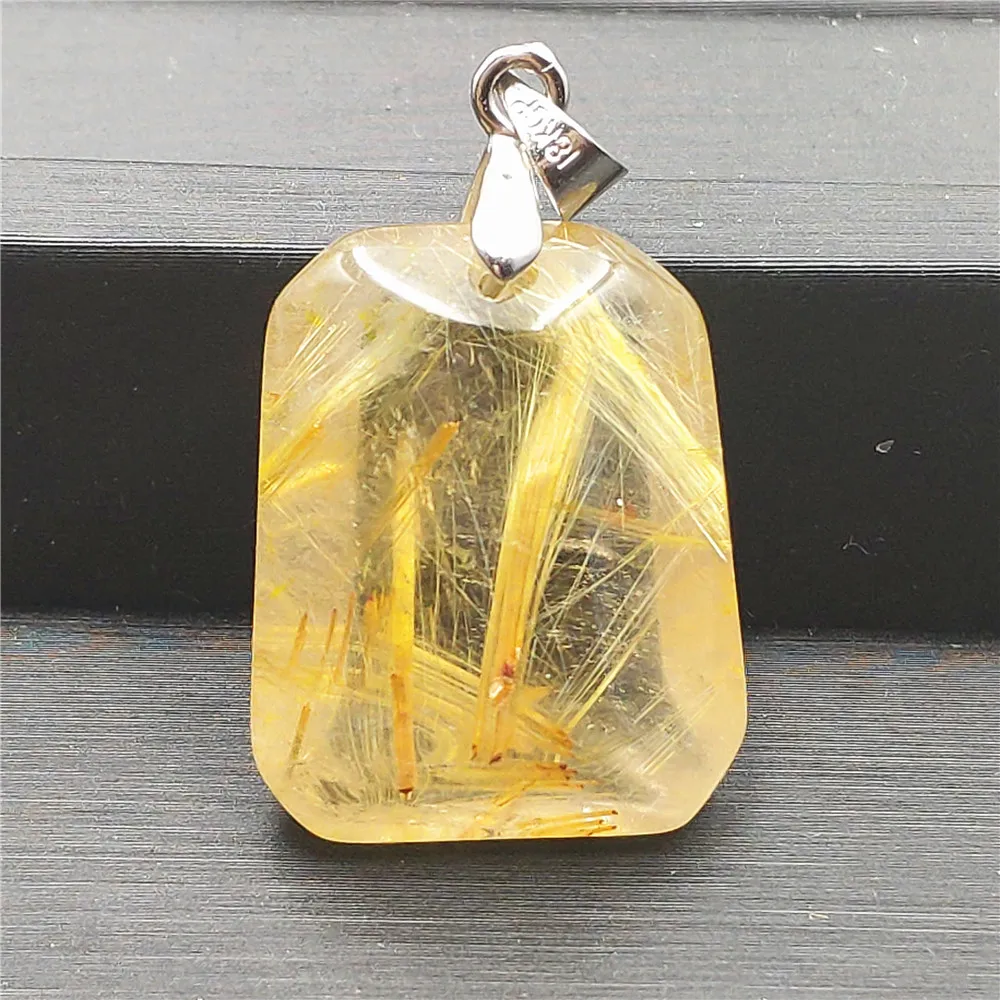 

2019 Newly Natural Gold Rutilated Quartz Pendant 23x19x12mm For Woman Men Wealthy Gift Lucky Stone Crystal Necklace Pendant