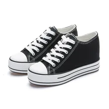 Для женщин прогулочная обувь увеличение на низком каблуке, сапоги на толстой подошве, парусиновая обувь для учащихся белого цвета