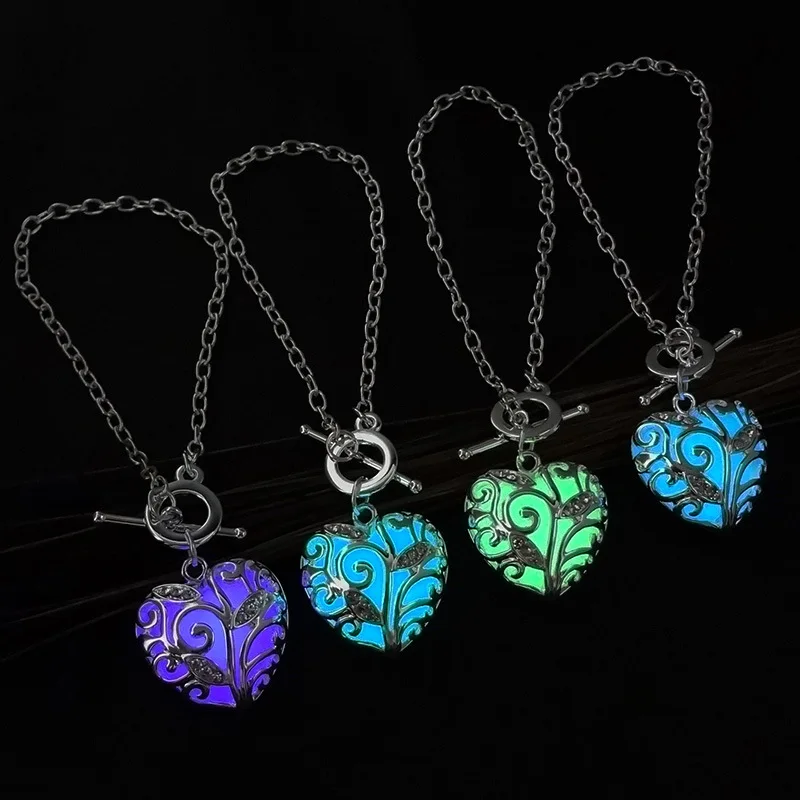 Glow In The Dark Bracelets For Women Hollow Life Tree Heart Charm Glow In The Dark Bracelets For Women Hollow Life Tree Heart Charm Glowing Stone Jewelry Silver Color Luminous Bracelet Bangles From