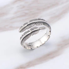 Бохо регулируемое Шикарное Кольцо с перьями и листьями винтажное тайское серебристого цвета для мужчин и женщин обручальное кольцо в стиле хиппи Панк Байкер вращающиеся кольца