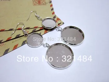 

Silver plated 50piece=25pair Earwires Earring Hooks with 16mm and 25mm Drop Charm Bezel Blank Earring Tray Cameo Base Settings