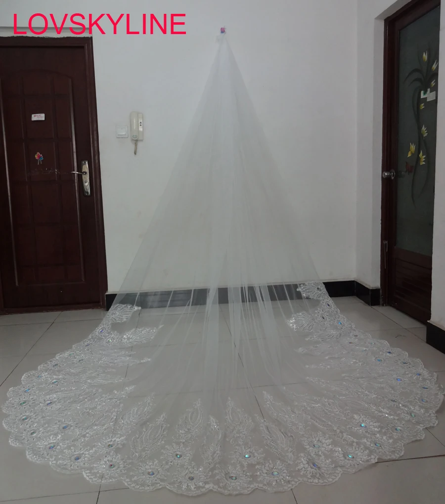 

Real photo 3.2M Meter Ivory Cathedral Wedding Veils Long Lace Edge Bridal Veil Wedding Accessories Bride Mantilla Wedding Veil