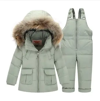 

Russian Winter Suits for Boys Girls 2018 Ski Suit Children Clothing Set Baby Duck Down Jacket Coat + Overalls Warm Kids Snowsuit
