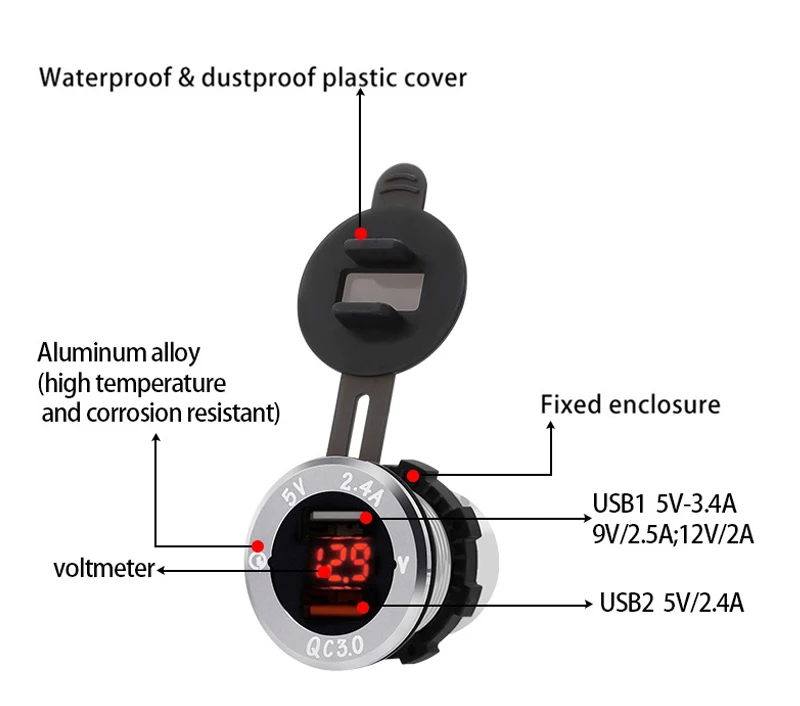 Высокое качество QC3.0 на 2-портный dual USB розетка для автомобильного прикуривателя компонентов зарядное устройство светодиодный дисплей разъем зарядки автомобильным зарядным устройством 12 V-24 V