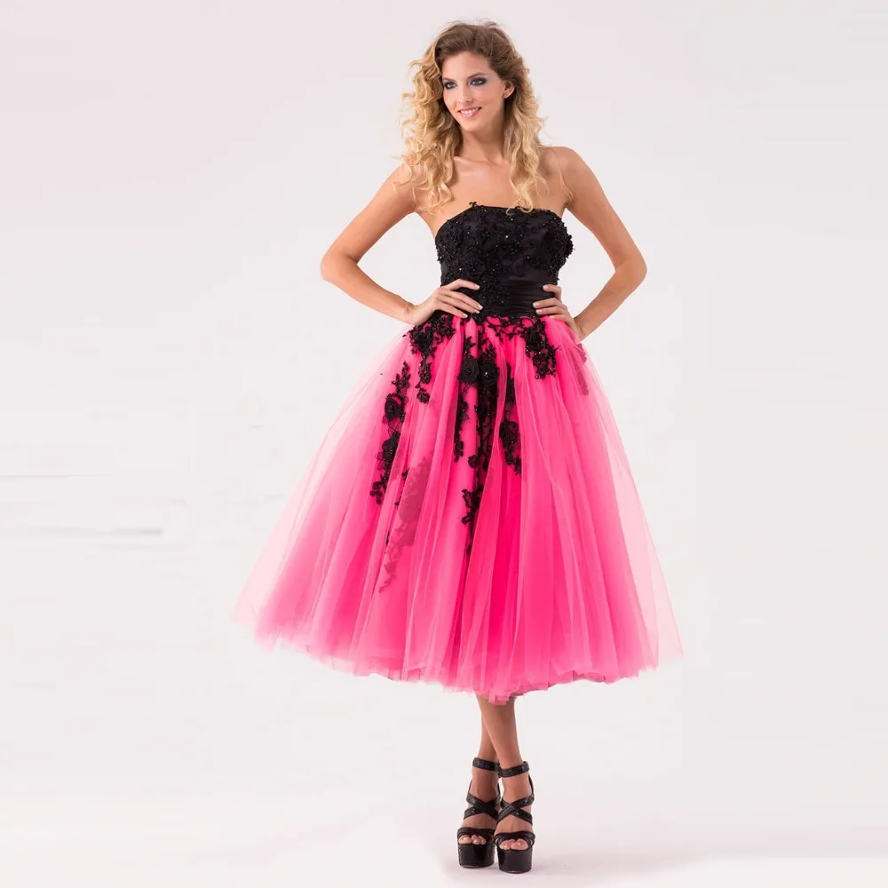 Lovely Girls Tea Length Cocktail Dresses 2016 New Tulle Strapless with