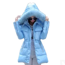 Новые женские зимние модные роскошный меховой воротник теплые пальто зимняя куртка женская длинная верхняя одежда толстая хлопковая куртка AE487