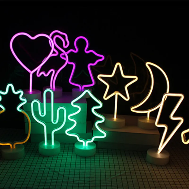 

LED Neon Abajur Night Light Table Lamps Flamingo Angel Heart Moon Star Lighting Fixture for Home Wedding Christmas Decoration