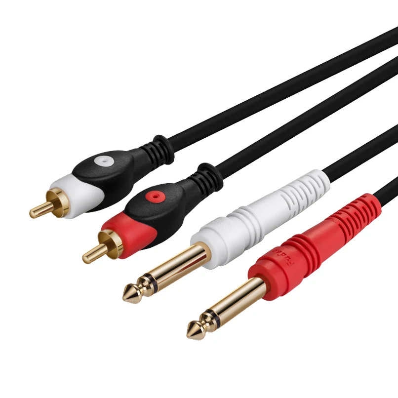 Pro audio Instrument Cable Dual 6.35 1/4" Mono Male to 2RCA Male for