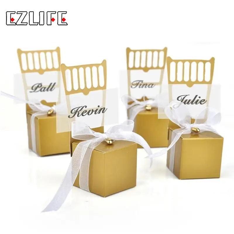 

100pcs/set Mini Chair Shape Place Card Holder Candy Box Gift Favour Boxes Wedding Bonbonniere Event Party Supplies HQH0129