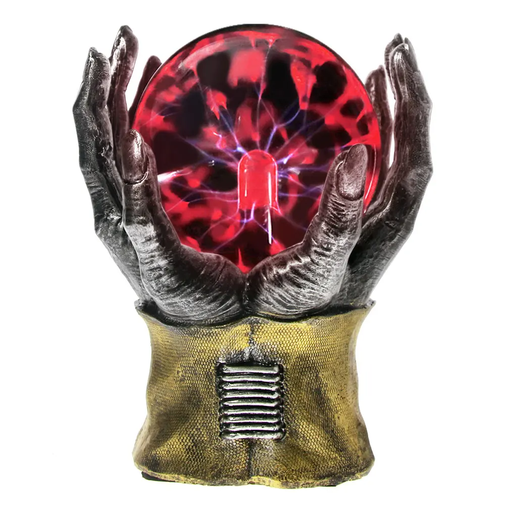 

Skeleton Hands Grasping Plasma Ball Statue with Touch Response Skull Hands Holloween Horror Desktop Gothic Decor Figurine