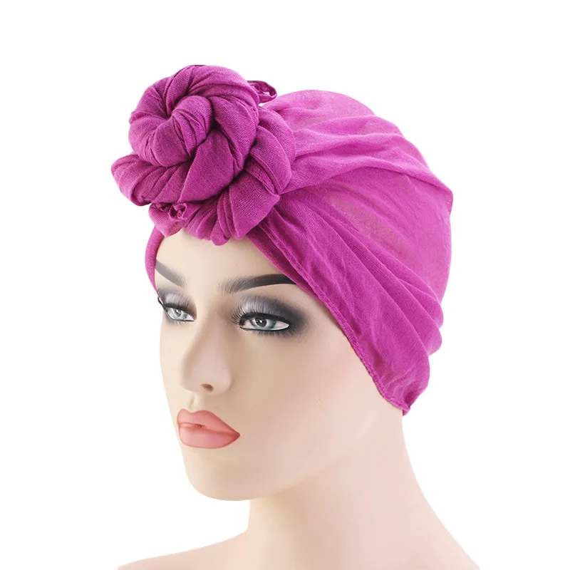 Модный женский большой тюрбан с цветком для свадебной вечеринки, элегантная шапка, головной убор, растягивающийся длинный шарф, головной платок, тюрбан, галстук - Цвет: Фиолетовый