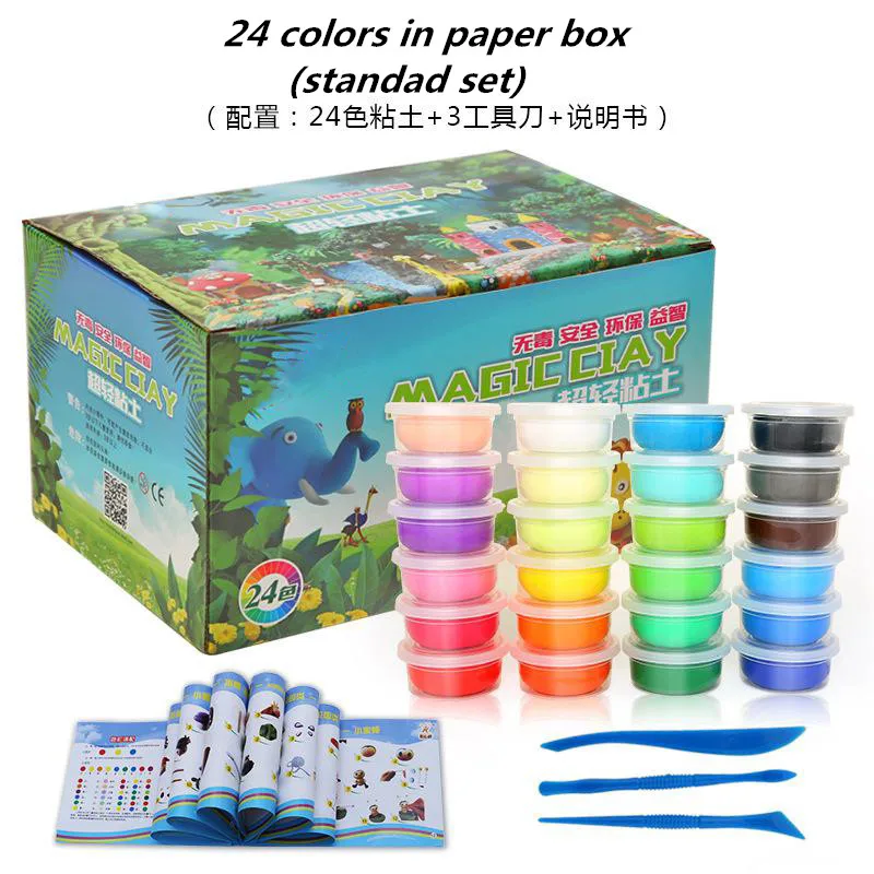 

Fluffy Slime Modeling Clay Tools Toys 12 24 36 Color Light Clay Soft Model DIY Kid Gift Polymer Plasticine Kit Box Playdough Set
