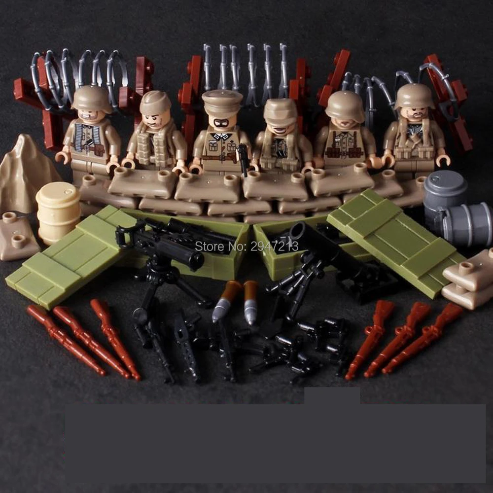 

6 PZ compatible LegoINGlys military WW2 Building Blocks German Army North Africa Landing fight mini weapon figures brick toys
