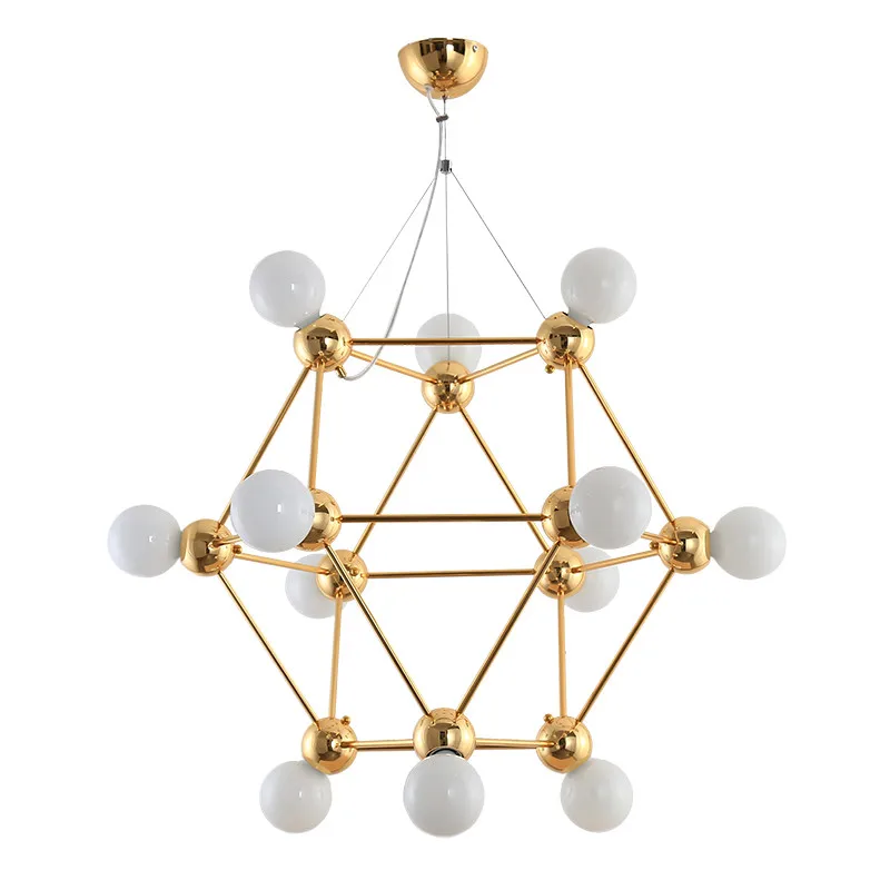 

Modern Metal Pendant Lamp White Glass Pendant Light Vintage Geometric Molecular Gold Fixtures Gold Metal Pendant Lighting G751