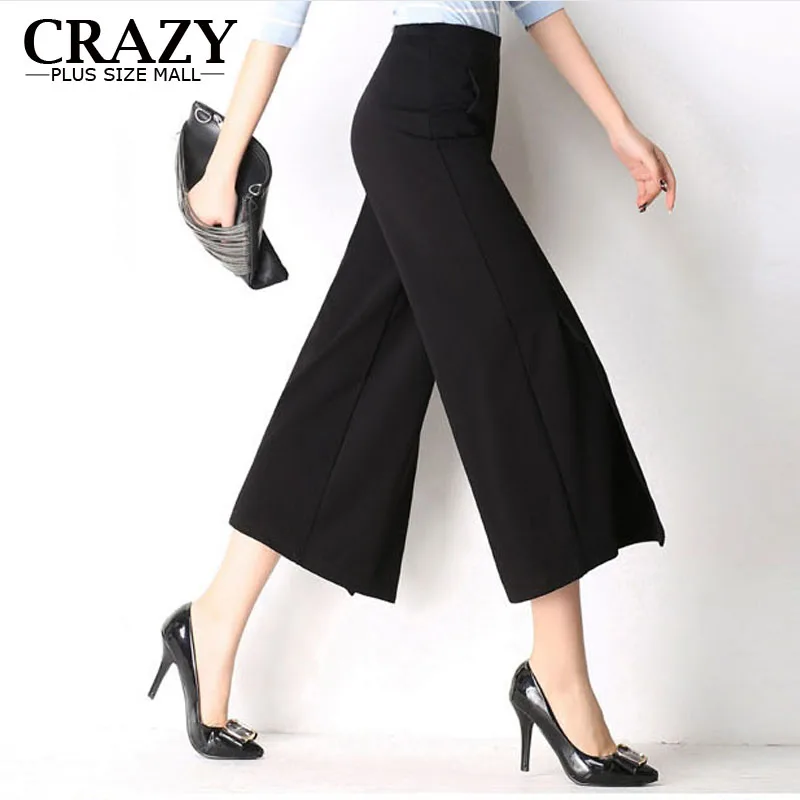

New 2019 Hot Sale Plus Size 6XL 5XL 4XL Women Wide Leg Ankle Pants High Waist Elastic Pants Black White Open panties Trousers
