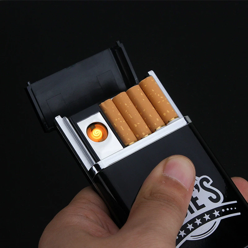 多機能タバコケース付き充電式電子usbライターシガレットケース防風フレームレスライター Cigarette Case Multifunctional Cigarette Caseflameless Lighter Aliexpress