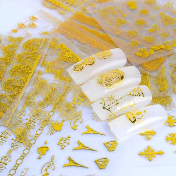 YZWLE 24 Designs DIY Hot Gold 3D Decal Flower Panda Lace etc Pattern Nail Art Stickers Decorations Tool For Nails Accessories