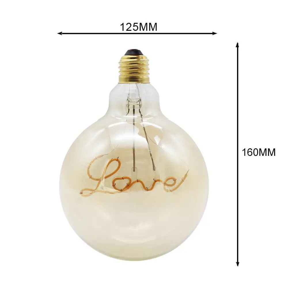 LumiParty Ретро светодиодный светильник с надписью Love G125 Edison лампа с желтой оболочкой для украшения дома