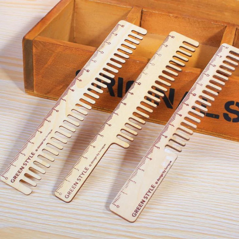1 Pcs Cute 16cm Comb Shape Straight Ruler Wooden Measuring Rulers