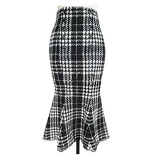 Женские юбки весна лето двубортное украшение Империя пакет хип плед Печать русалка юбка карандаш Faldas Jupe Saias