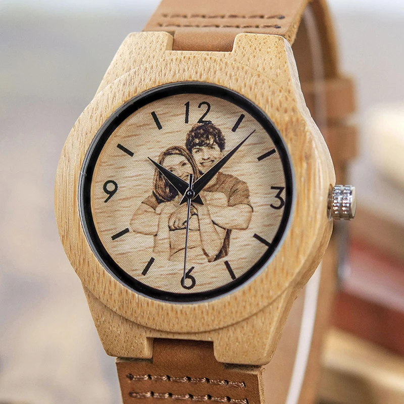 BOBO BIRD Men Women Quartz Wristwatch With UV Printing Photo Bamboo Watches OEM Customized Gift