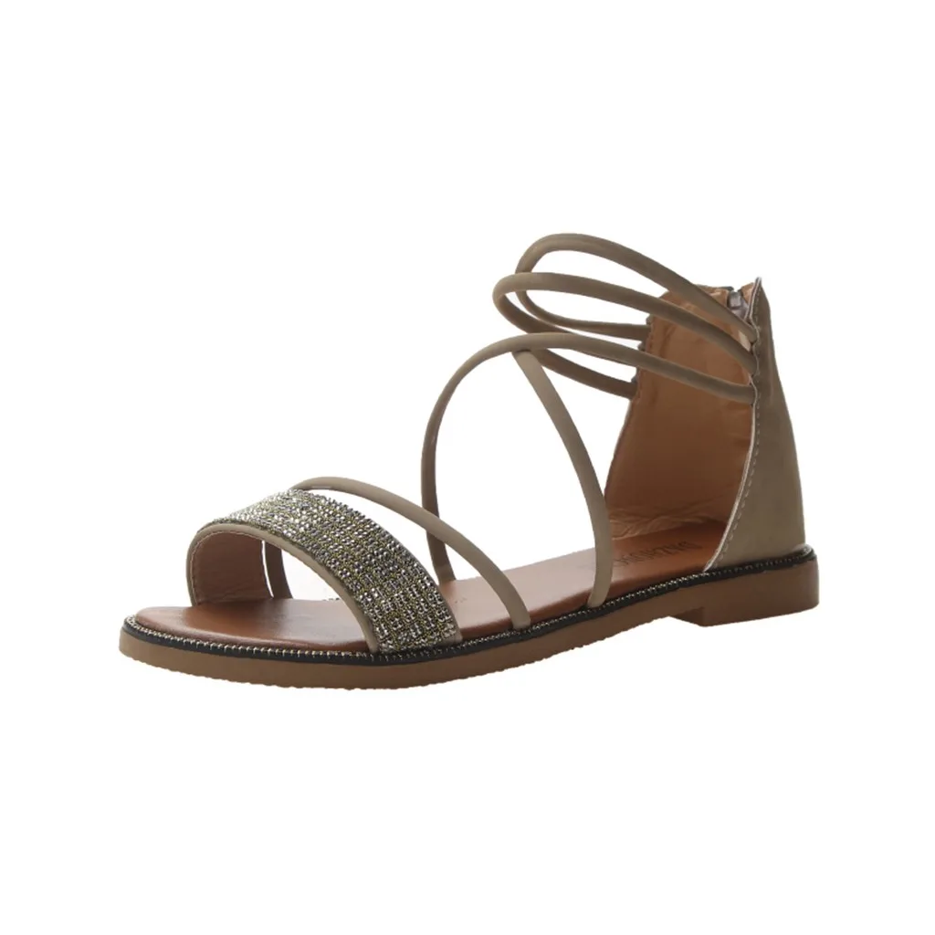 

JAYCOSIN 2019 shoes Women Summer Sandals Lady Rome Retro Open Toe Solid Flat Crystal Concise Sandals Causal Shoes