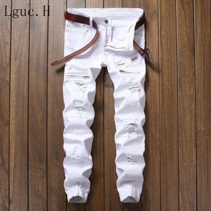 Lguc.H New White Ripped Jeans Men with Holes Skinny Famous Designer ...