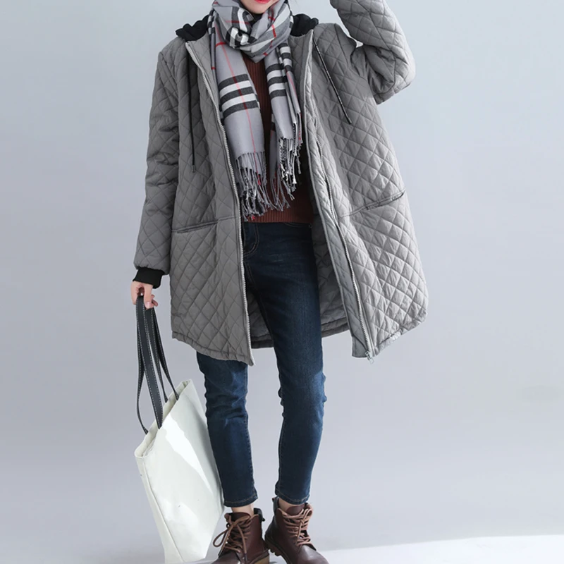 

2019 New Winter Women's Parkas Loose Large Size Stitching Casual Cotton Coat Warm Hooded Comfortable Simple Parkas Female QQ366