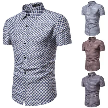 

2019 Men Summer Casual Short-Sleeved Shirt Fashion Printed Blouse Top hawaiian camisa masculina camisas hombre streetwear