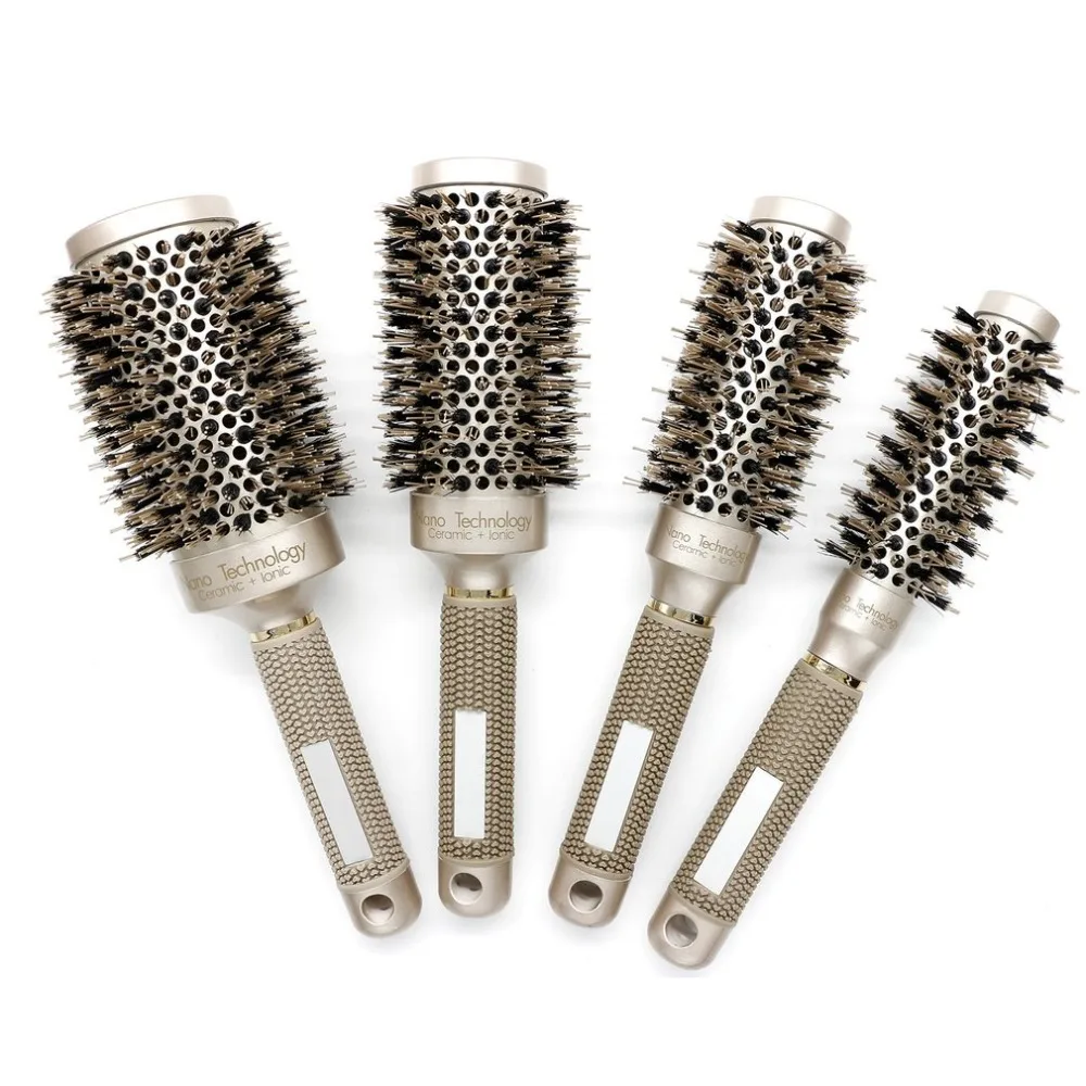 

New Ceramic Aluminium Hair Comb Round Brush With Nylon & Bristle Hair Professional Hairdressing Brush For Barber Styling Comb