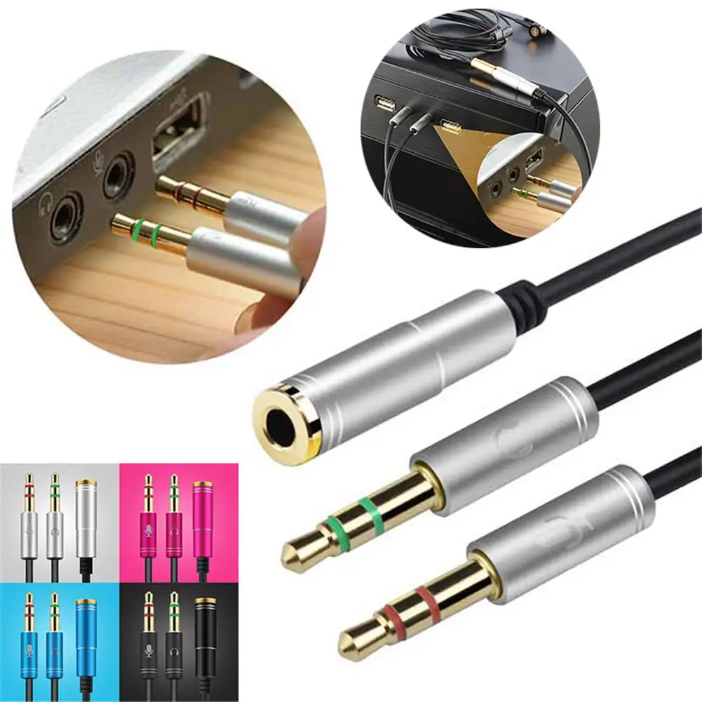 

3.5 mm Cable Converter Phone Earphone Converting Computer Mic Hub 1-for-2 Audio Line with Mic