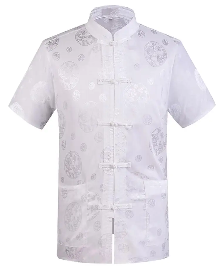 Плюс размер 4XL Лето Кунг-фу Рубашка Блузка мужская с коротким рукавом Традиционный китайский костюм Тан Топ Мужской Тай Чи униформа - Цвет: white 3