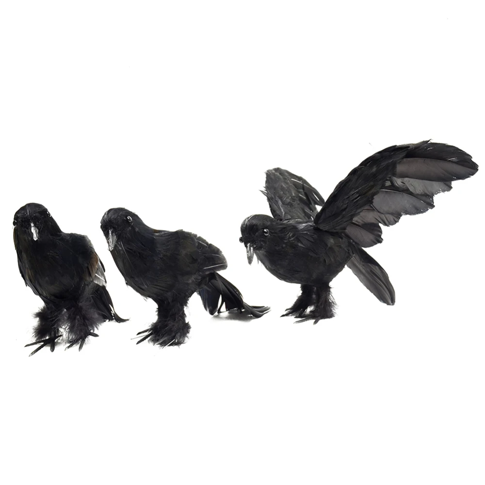 

3pcs/set Lifelike Size Full Body Halloween Decoration Bird Fake Black Feathered Crows Ravens Indoor Outdoor Holiday Ornament