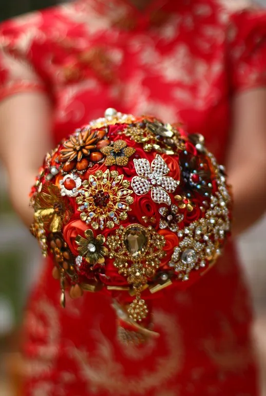 Гироборд с колесами 8 дюймов пользовательские свадебный букет, индейском стиле букет красного и золотого, красного и золотого свадебные букеты, брошь в виде букета