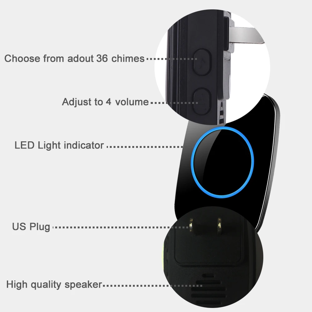 CACAZI Wireless Doorbell Waterproof 300M Remote 1 Battery Button 1 2 Receiver Home door bell led light 36 chime US EU UK Plug CACAZI Wireless Doorbell Waterproof 300M Remote 1 Battery Button 1 2 Receiver Home door bell led light 36 chime US EU UK Plug