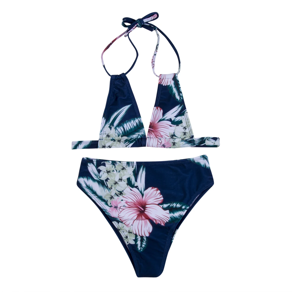 Sexy Floral Womens Bikini Set Push Impressão de Cintura Alta Swimsuit