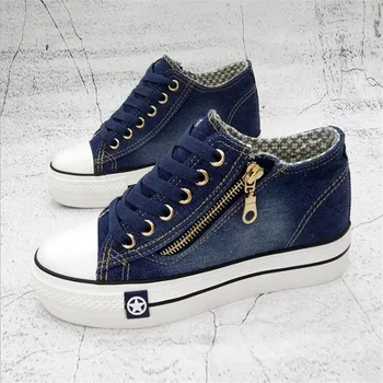

Summer Autumn Women Shoes Hidden Wedge Heels Fashion Casual Women's Elevator Canvas Shoes Denim For Women Heighten Shoes Mujer