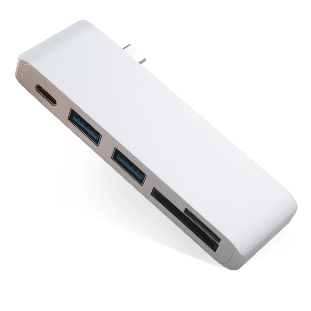 5 в 1 USB-C адаптер с 2 USB 3,0 портами Micro SD устройство для чтения памяти type-C USB 3,0 концентратор для нового Macbook Pro Air A1932/retina 12 - Цвет: Silver