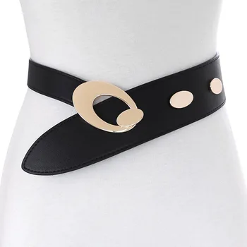

Fashion metal rivet vintage belts cummerbund dress overcoat decoration leather belt women's black autumn winter all-match