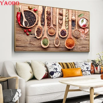 

Full Square/Round Drill 5D DIY Diamond Painting "Colorful Spice and Spoon" Embroidery beads Cross Stitch Kitchen Themed Wall Art