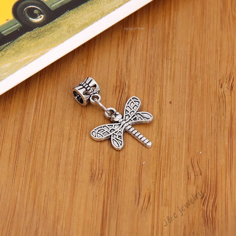 

15 pcs Vintage tibetan silver big hole bead fit Pandora charm bracelet DIY dragonfly charms for jewelry making 2846