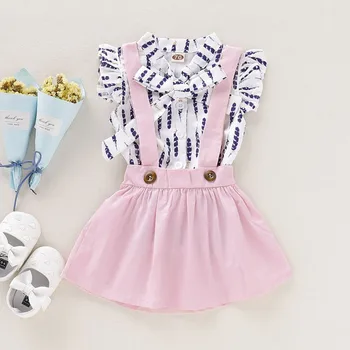

Toddler Infant Baby Girl clothes Ruffle Sleeve Tops + Overall Skirts Short Clothes girls clothing set 2019 Newest costume kids