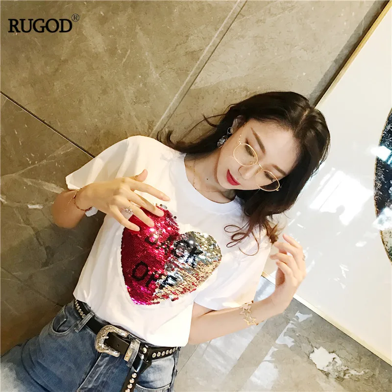 RUGOD/ Летняя женская новая футболка с коротким рукавом, Блестящая футболка с надписью «love-changing», Свободный Повседневный женский модный симпатичный стиль преппи-топ