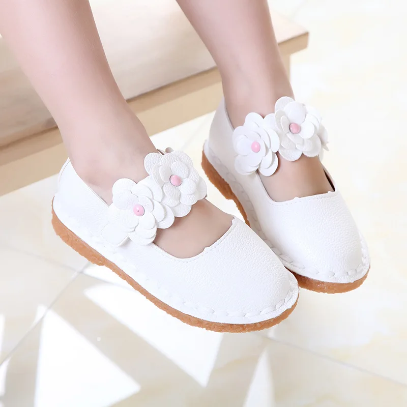 Red Pink White Childrens leather Shoes Girl Princess Flower Non-slip soft bottom Shoes Kids Shoes For baby Girls 1 2 3 4 5 6-14T